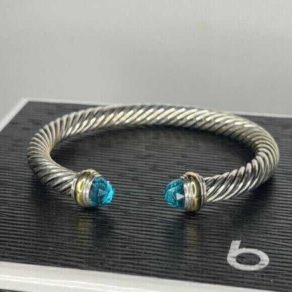 Authentic david yurman women's cable bracelet blue topaz and sterling silver - Picture 6 of 6
